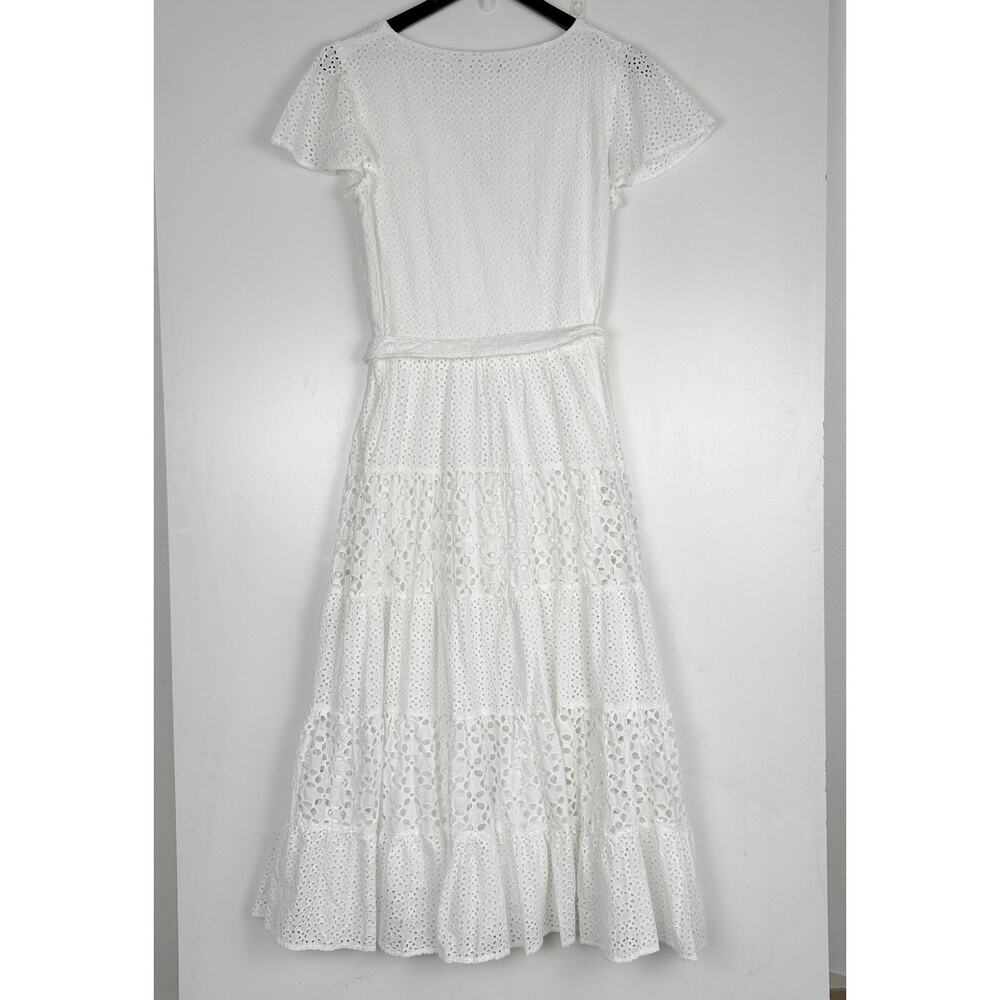 Lauren Ralph Lauren Eyelet Belted Tiered Midi Dress A-Line White - 8 - Picture 6 of 10